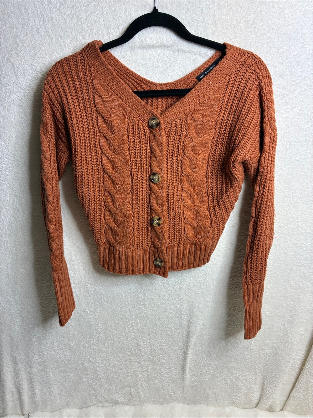 moon & madison Rust Cable-Knit Button Cardigan
